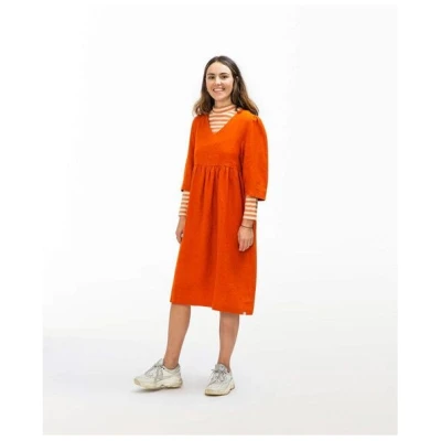 Matona Leinenkleid mit langen Ärmeln für Frauen / Elegant Midi Dress