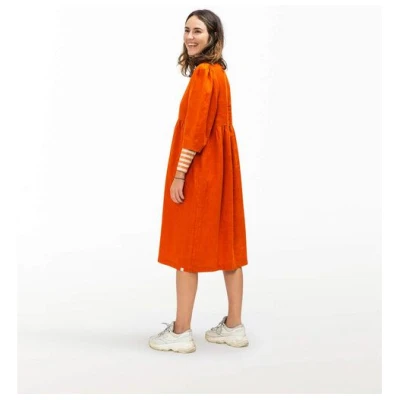 Matona Leinenkleid mit langen Ärmeln für Frauen / Elegant Midi Dress
