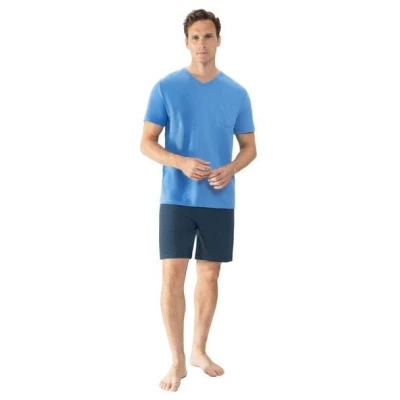 Mey Herren Schlafanzug Pyjama kurz "Micro Blue" Made-in-Green