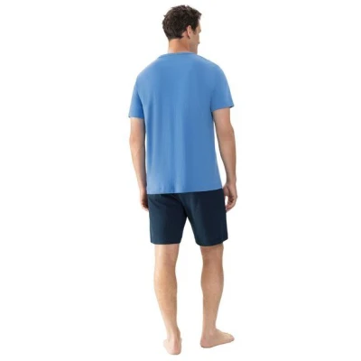 Mey Herren Schlafanzug Pyjama kurz "Micro Blue" Made-in-Green