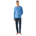 Mey Herren Schlafanzug Pyjama lang "Micro Blue" Made-in-Green