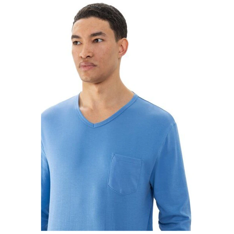Mey Herren Schlafanzug Pyjama lang "Micro Blue" Made-in-Green
