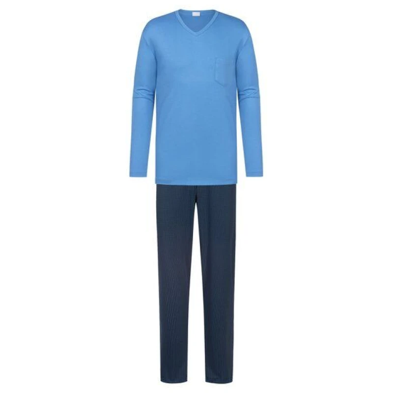 Mey Herren Schlafanzug Pyjama lang "Micro Blue" Made-in-Green