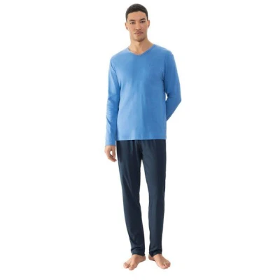 Mey Herren Schlafanzug Pyjama lang "Micro Blue" Made-in-Green