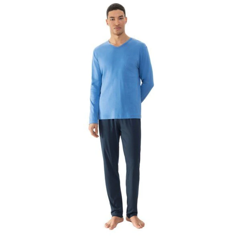 Mey Herren Schlafanzug Pyjama lang "Micro Blue" Made-in-Green
