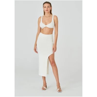 Midi Skirt With Deep Leg Cut Out - White