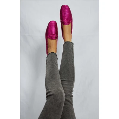 Momoc Damen vegan Loafers Ny Fuchsia Rosa Metallic