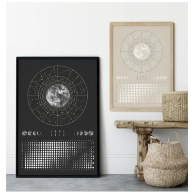 Mondkalender 2025 - Poster A2, A3, A4 - schwarz, beige - Posterleisten // ShellyCreates