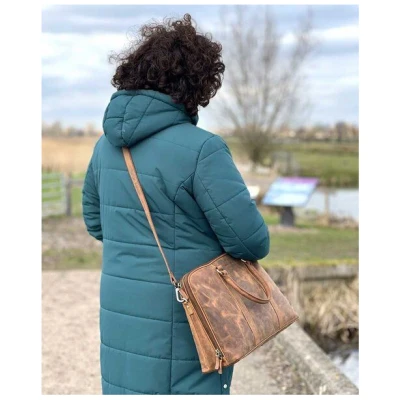 MoreThanHip Damen Laptoptasche 15,6" aus mattem Vintage-Öko-Leder - Hazel - braun oder schwarz