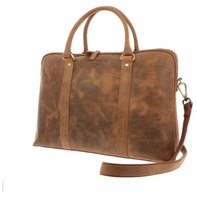 MoreThanHip Damen Laptoptasche 15,6" aus mattem Vintage-Öko-Leder - Hazel - braun oder schwarz