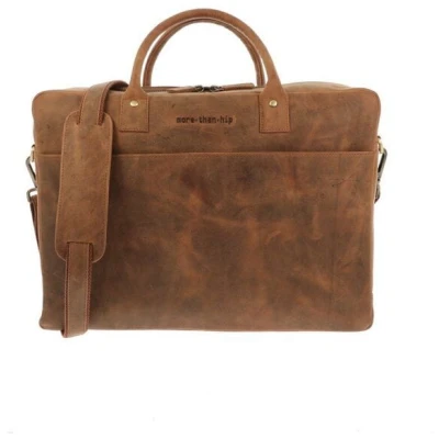 MoreThanHip Geräumige Laptoptasche 15,6" aus mattem Vintage-Öko-Leder - Huckleberry braun oder schwarz
