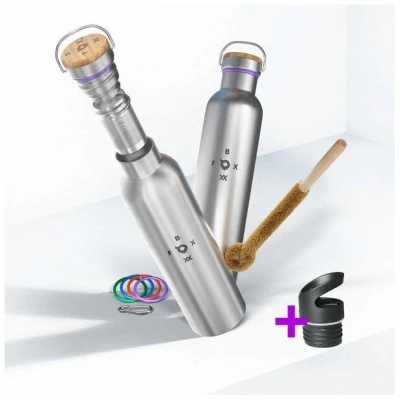 ÖKO FOXBOXX Flasche isol. matt - 350ml - 1000ml Teesieb & Sportcap Bürste Karabiner