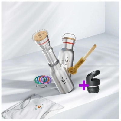 ÖKO FOXBOXX Flasche isol. matt - 350ml - 1000ml Teesieb & Sportcap Bürste Karabiner