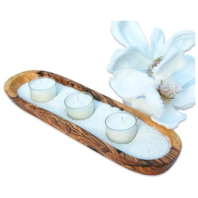 Olivenholz erleben Kerzenhalter-Set WELLNESS inkl. Sand & 3 Teelichtern