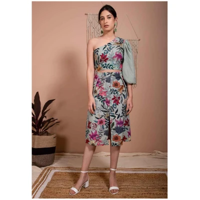 One Shoulder Floral Top - Lush Green