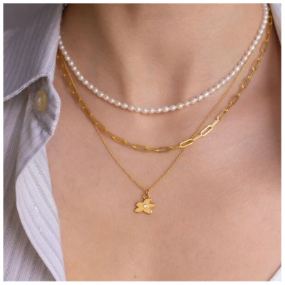 Paeoni Colors Blumen-Halskette aus 18k Gold Vermeil, 925 Sterling Silber