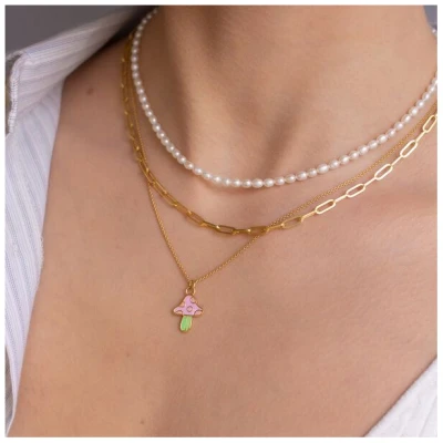 Paeoni Colors Halskette mit Pilz-Anhänger aus 18k Gold Vermeil, 925 Sterling Silber