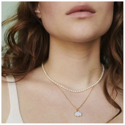 Paeoni Colors Klassische Perlenkette aus Süßwasserperlen und 18k Gold Vermeil, 925 Sterling Silber
