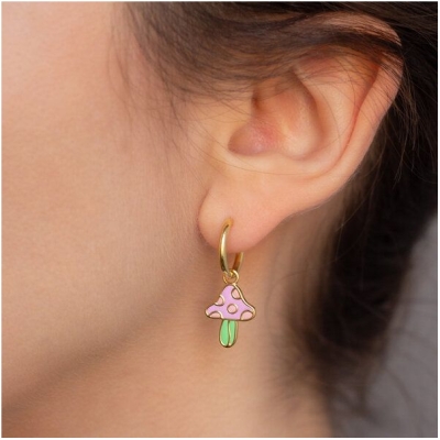 Paeoni Colors Pilz-Creolen, Ohrringe aus 18k Gold Vermeil, 925 Sterling Silber