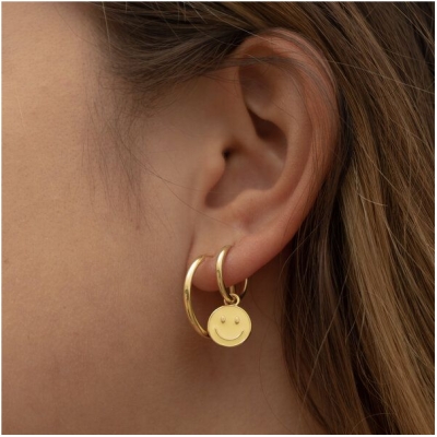 Paeoni Colors Smiley-Creolen, Ohrringe aus 18k Gold Vermeil, 925 Sterling Silber