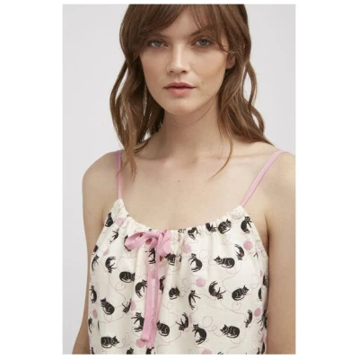 People Tree Pyjama Top - Pyjama-Camisole mit Katzenmuster - aus Bio-Baumwolle