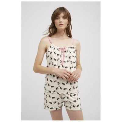 People Tree Pyjama Top - Pyjama-Camisole mit Katzenmuster - aus Bio-Baumwolle