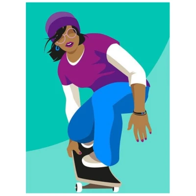 Photocircle Poster / Leinwandbild - Skater Girl Illustration - Teenager-Mädchen fährt Skateboard