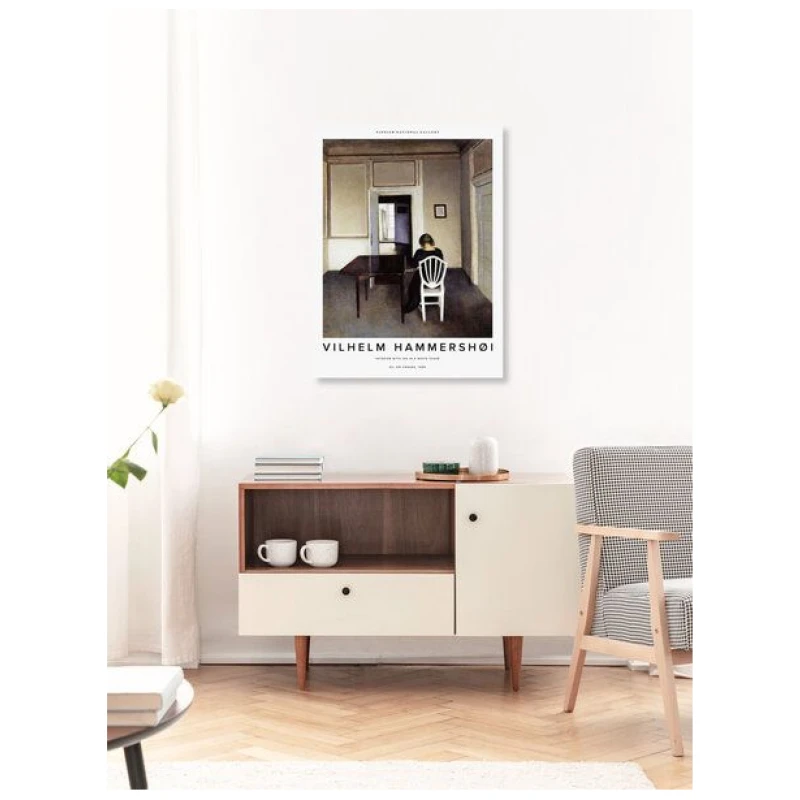 Photocircle Poster / Leinwandbild - Vilhelm Hammersh⌀i: Interieur mit Ida auf einem weißen Stuhl