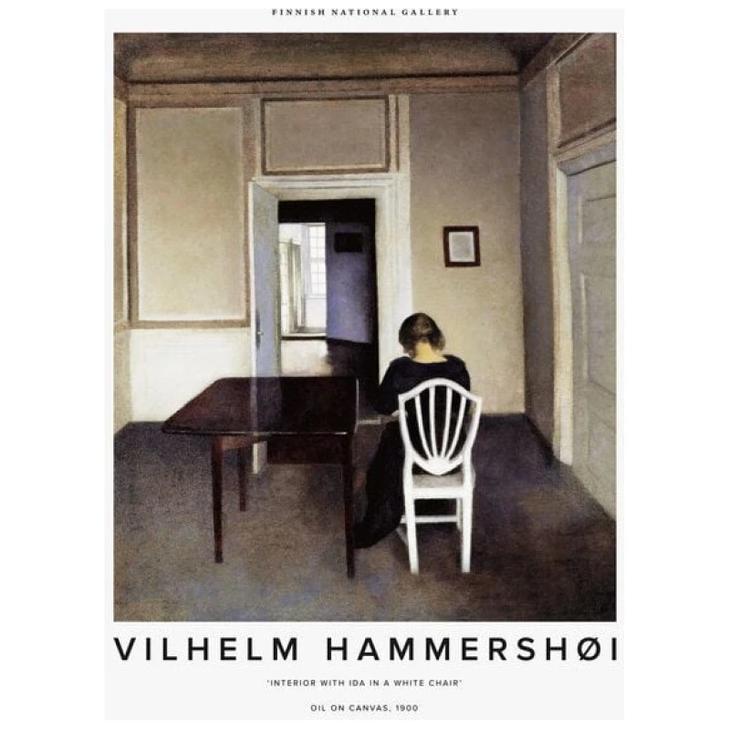 Photocircle Poster / Leinwandbild - Vilhelm Hammersh⌀i: Interieur mit Ida auf einem weißen Stuhl