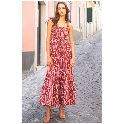 Poppy Field Damen vegan Maxikleid Bruno Himbeerrot