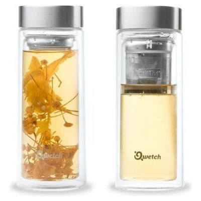 Qwetch Doppelwandige Glasflasche mit integriertem Teefilter 320 ml