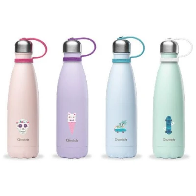 Qwetch Kids Collection isolierte Edelstahl Trinkflasche 500ml Kids Collection Pastell Farben 500ml - isoliert