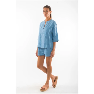 RAVENS VIEW IBIZA Damen vegan Hemd Ebba Faded Denim Blau