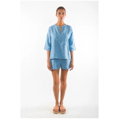 RAVENS VIEW IBIZA Damen vegan Hemd Ebba Faded Denim Blau
