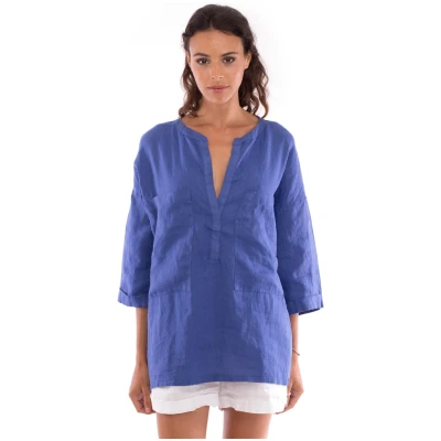 RAVENS VIEW IBIZA Damen vegan Hemd Ebba Klein Blau
