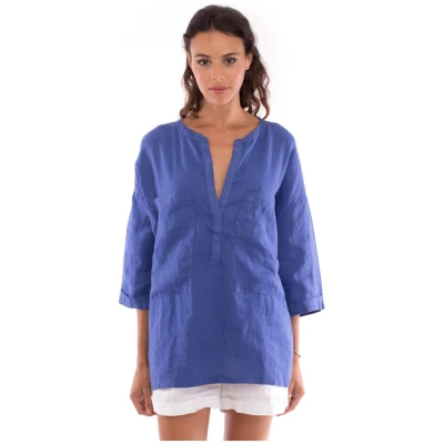 RAVENS VIEW IBIZA Damen vegan Hemd Ebba Klein Blau