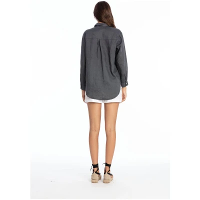 RAVENS VIEW IBIZA Damen vegan Hemd Monet Lava Blau