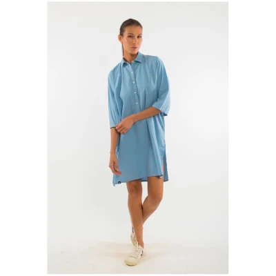 RAVENS VIEW IBIZA Damen vegan Hemdkleid Isla Faded Denim Blau