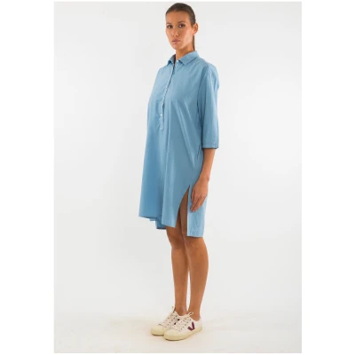 RAVENS VIEW IBIZA Damen vegan Hemdkleid Isla Faded Denim Blau