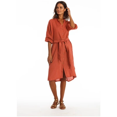 RAVENS VIEW IBIZA Damen vegan Hemdkleid Mei Earth Rot