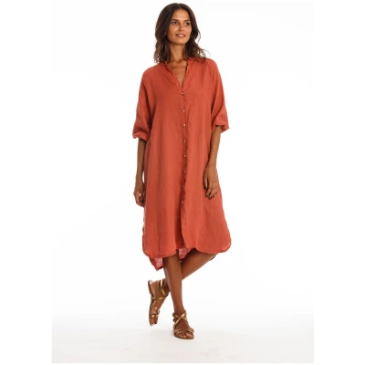 RAVENS VIEW IBIZA Damen vegan Hemdkleid Mei Earth Rot