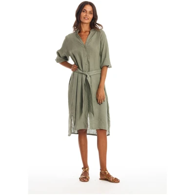 RAVENS VIEW IBIZA Damen vegan Hemdkleid Mei Khaki Grün