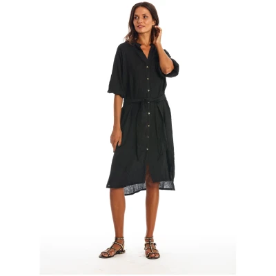 RAVENS VIEW IBIZA Damen vegan Hemdkleid Mei Schwarz