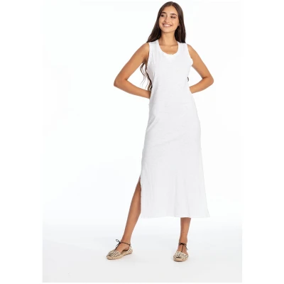 RAVENS VIEW IBIZA Damen vegan Maxikleid Ärmellos Mia Weiß