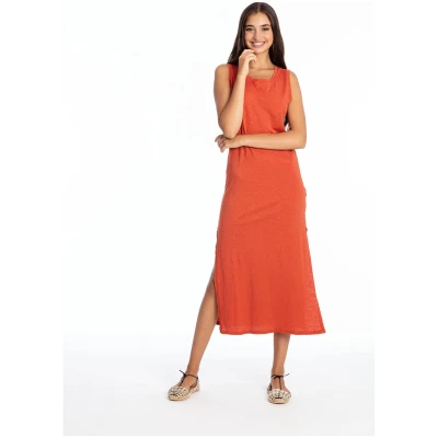 RAVENS VIEW IBIZA Damen vegan Maxikleid Ärmelloses Mia Terracotta Orange