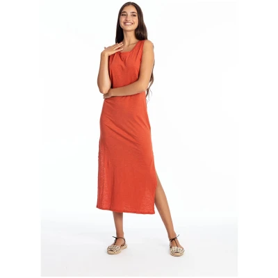 RAVENS VIEW IBIZA Damen vegan Maxikleid Ärmelloses Mia Terracotta Orange