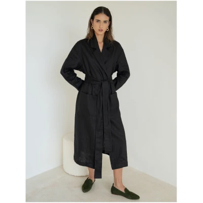 Relaxed-fit Linen Trench Coat in Black