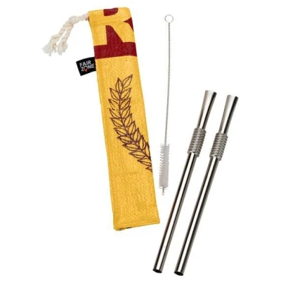 Rice&Carry RICE & CARRY 2 Edelstahl-Strohhalme plus Bürste in Tasche