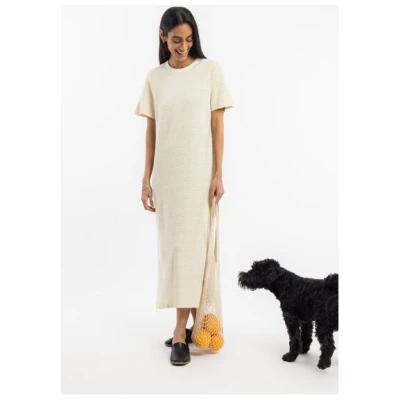 Rotholz gestreiftes T-shirt Kleid - Creme