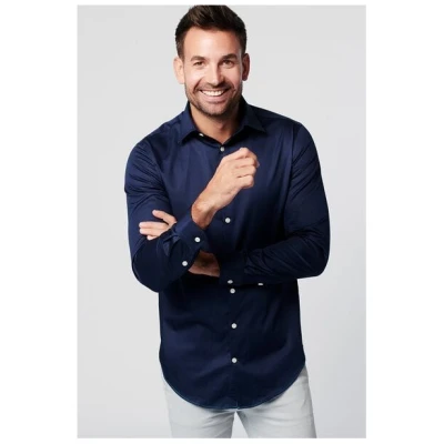 SKOT Fashion Nachhaltige Langarm Herren Hemd Navy Satin 100% Bio